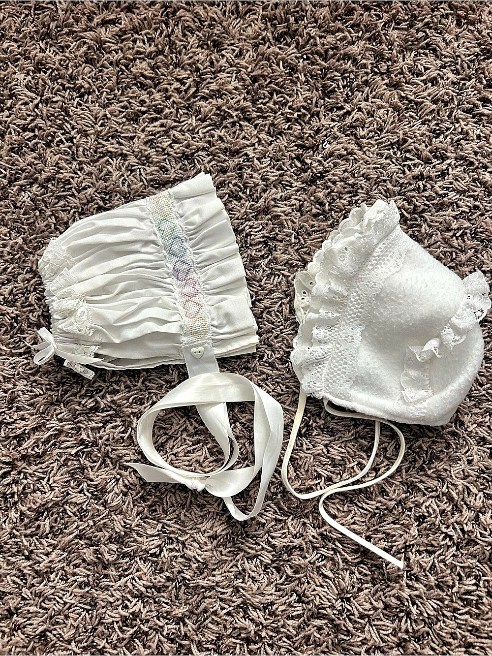 White Lace Bonnets Set of 2